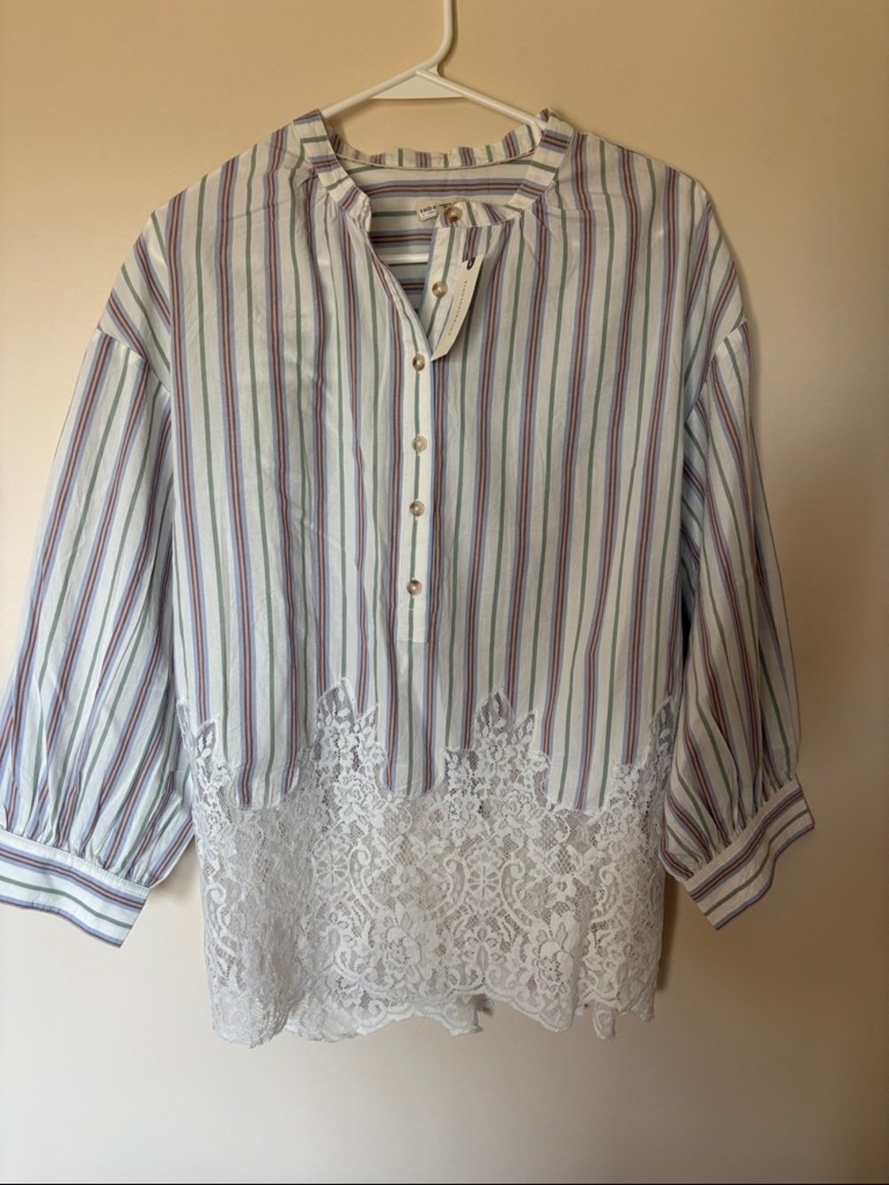 Anthropologie Striped Button-Down Shirt in Blue, Green & Brown